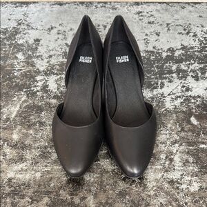 Eileen Fisher Black D'Orsay Leather Wedge Shoes Size 11